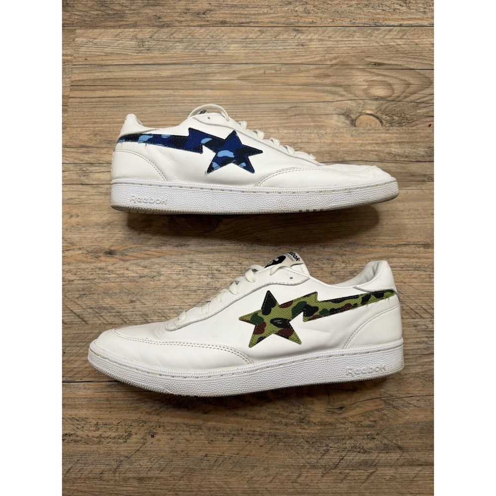 Reebok X BAPE Club C 85 White Multi Camo BAPE STA Sneakers Q47363 Mens 12